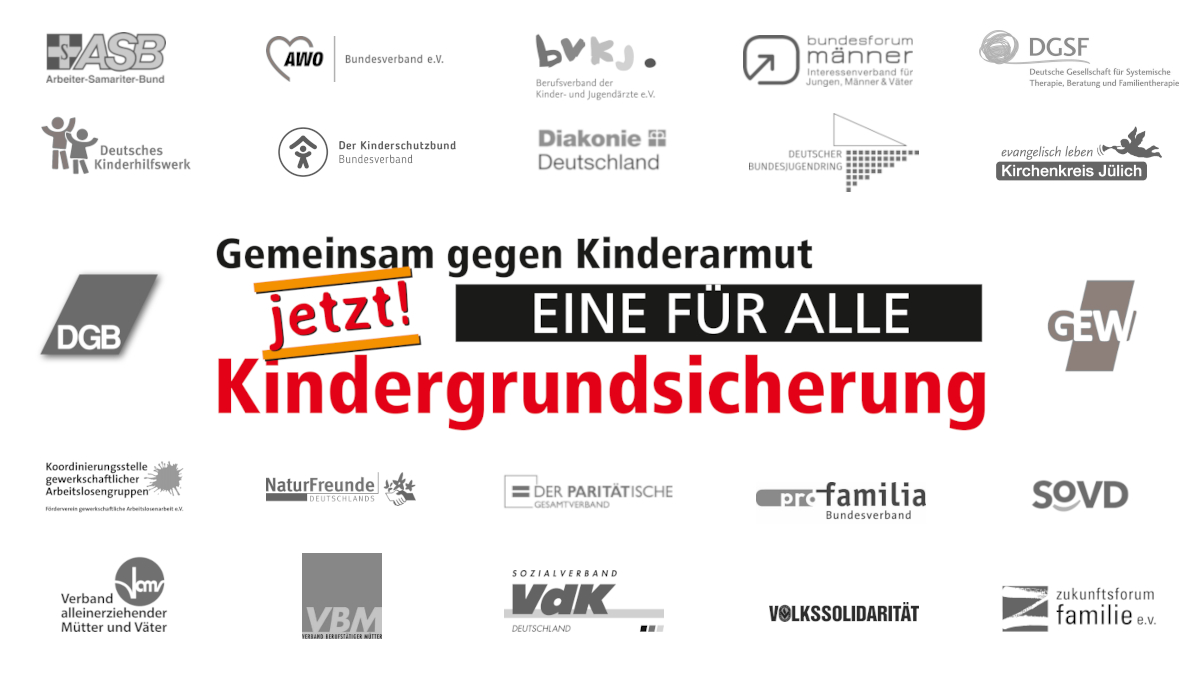 Logos Bündnis Kindergrundsicherung jetzt Eine für Alle