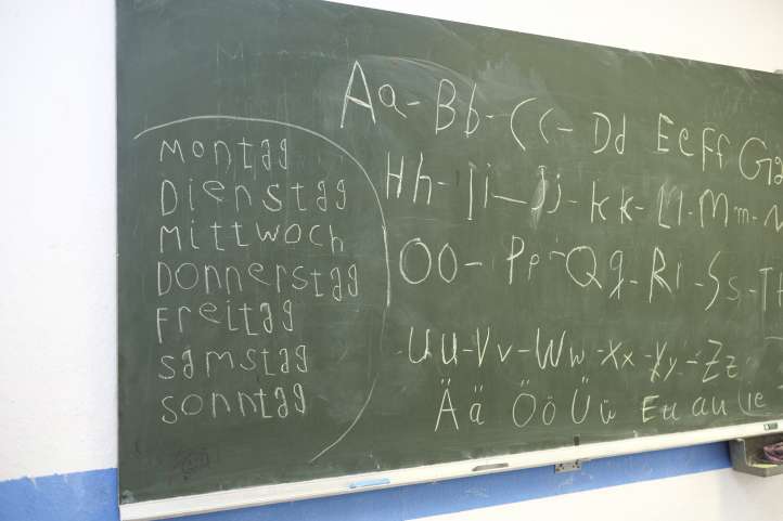 Tafel mit Kreidebuchstaben