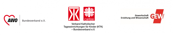 Logos von AWO Bundesverband, Verband katholischer Tageseinrichtungen für Kinder Bundesverband und Gewerkschaft für Erziehung und Wissenschaft