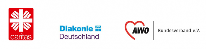 Logos von Caritas, Diakonie und AWO Bundesverband